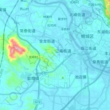 Mappa topografica 鲤城区, altitudine, rilievo