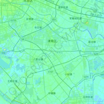 Mappa topografica 津南区, altitudine, rilievo