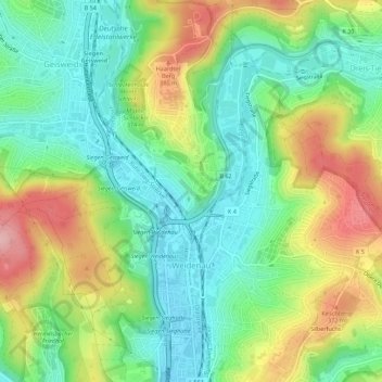Mappa topografica Weidenau, altitudine, rilievo