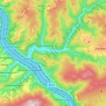Mappa topografica Lorch (Rhein), altitudine, rilievo