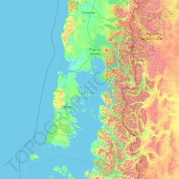 Mappa topografica Regione di Los Lagos, altitudine, rilievo