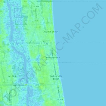 Mappa topografica Neptune Beach, altitudine, rilievo