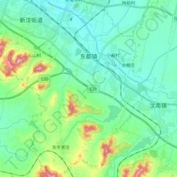 Mappa topografica 东都镇, altitudine, rilievo