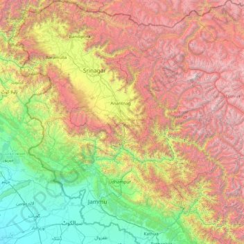 Mappa topografica Jammu and Kashmir, altitudine, rilievo