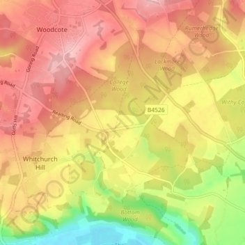 Mappa topografica Goring Heath, altitudine, rilievo