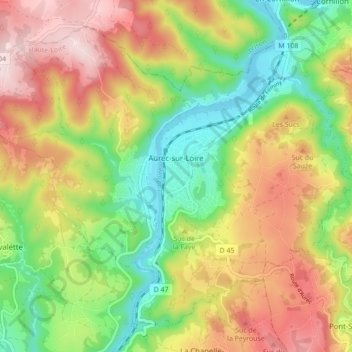 Mappa topografica Aurec-sur-Loire, altitudine, rilievo