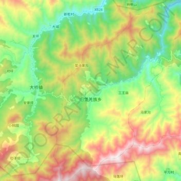 Mappa topografica 旧堡羌族乡, altitudine, rilievo