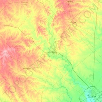 Mappa topografica DeWitt County, altitudine, rilievo
