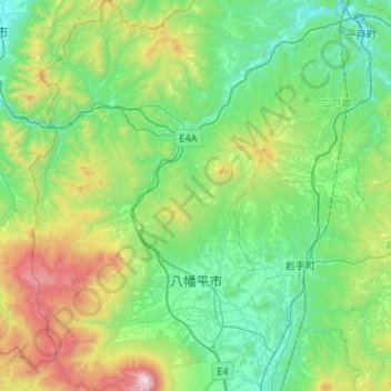 Mappa topografica Hachimantai, altitudine, rilievo