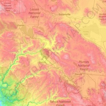Mappa topografica Plumas County, altitudine, rilievo