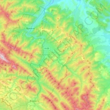 Mappa topografica Яремчанська міська громада, altitudine, rilievo