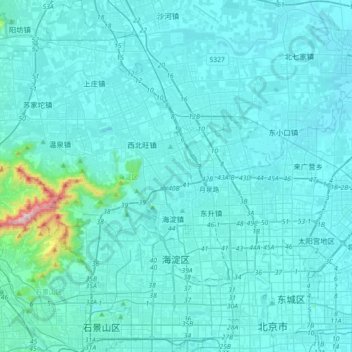 Mappa topografica 海淀区, altitudine, rilievo