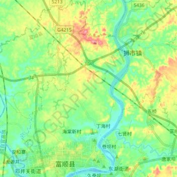 Mappa topografica 富世街道, altitudine, rilievo