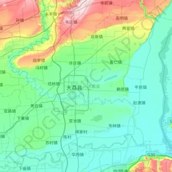 Mappa topografica 大荔县, altitudine, rilievo