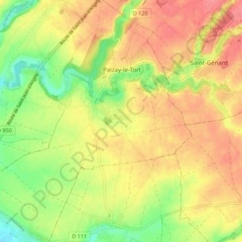 Mappa topografica Paizay-le-Tort, altitudine, rilievo