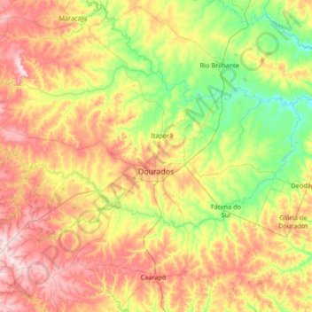 Mappa topografica Dourados, altitudine, rilievo