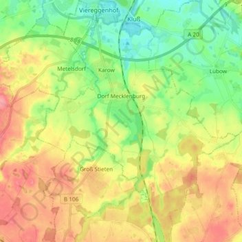 Mappa topografica Dorf Mecklenburg, altitudine, rilievo