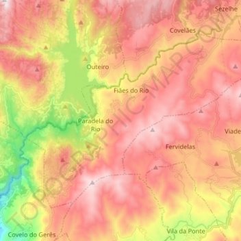 Mappa topografica Paradela, Contim e Fiães, altitudine, rilievo
