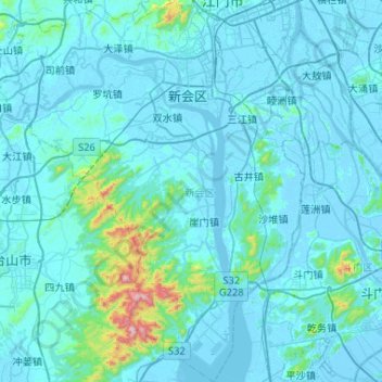 Mappa topografica 新会区, altitudine, rilievo