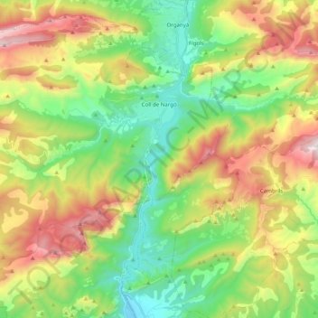 Mappa topografica Coll de Nargó, altitudine, rilievo
