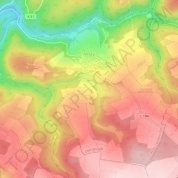 Mappa topografica Altlay, altitudine, rilievo