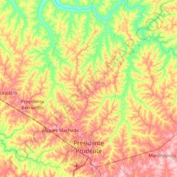 Mappa topografica Presidente Prudente, altitudine, rilievo