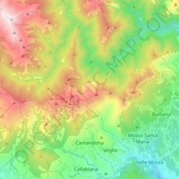 Mappa topografica Camandona, altitudine, rilievo