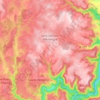 Mappa topografica Saint-Gervais-d'Auvergne, altitudine, rilievo