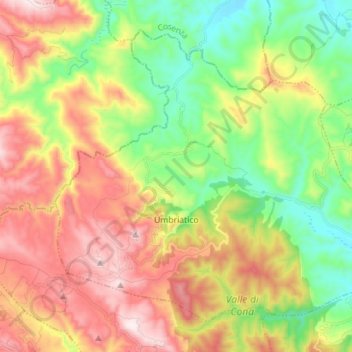 Mappa topografica Umbriatico, altitudine, rilievo