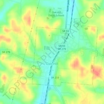 Mappa topografica Oak Hill, altitudine, rilievo