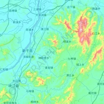 Mappa topografica 新干县, altitudine, rilievo
