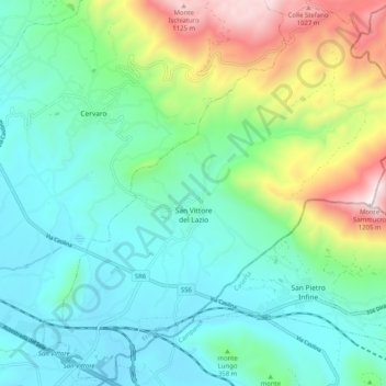 Mappa topografica San Vittore del Lazio, altitudine, rilievo