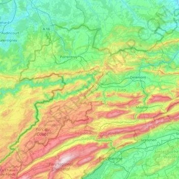 Mappa topografica Jura, altitudine, rilievo