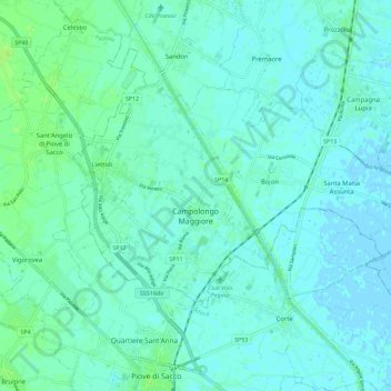 Mappa topografica Campolongo Maggiore, altitudine, rilievo
