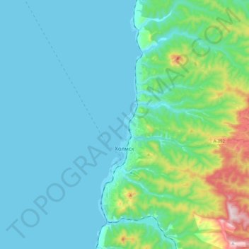 Mappa topografica Холмск, altitudine, rilievo