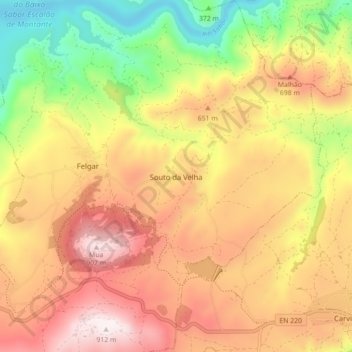 Mappa topografica Souto da Velha, altitudine, rilievo