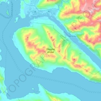 Mappa topografica Douglas Island, altitudine, rilievo