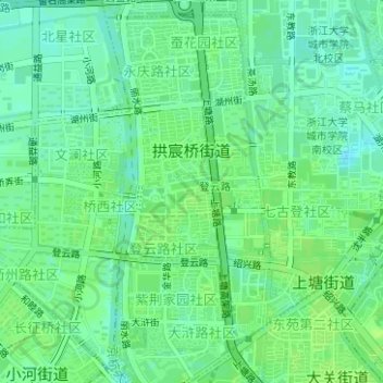 Mappa topografica 拱宸桥街道, altitudine, rilievo