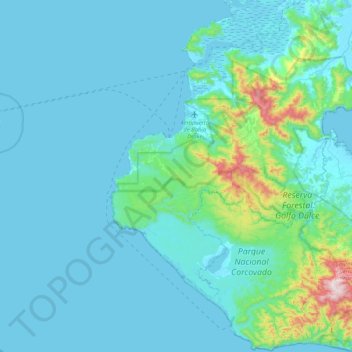 Mappa topografica Bahía Drake, altitudine, rilievo