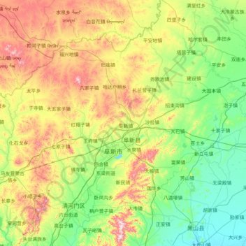 Mappa topografica 阜新蒙古族自治县, altitudine, rilievo