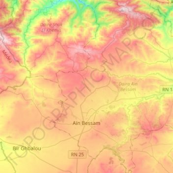 Mappa topografica Aïn Bessam, altitudine, rilievo