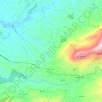 Mappa topografica Benasau, altitudine, rilievo