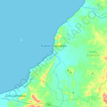 Mappa topografica Puerto Escondido, altitudine, rilievo
