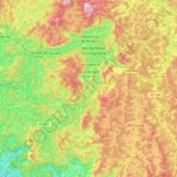 Mappa topografica Venda Nova do Imigrante, altitudine, rilievo
