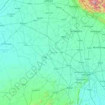 Mappa topografica Haryana, altitudine, rilievo