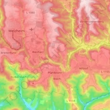 Mappa topografica Pfahlbronn, altitudine, rilievo