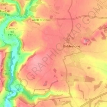 Mappa topografica Biddestone, altitudine, rilievo