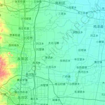 Mappa topografica 永年区, altitudine, rilievo