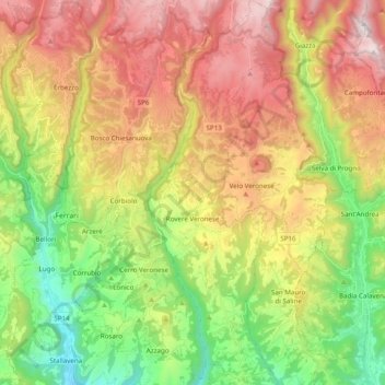Mappa topografica Roverè Veronese, altitudine, rilievo