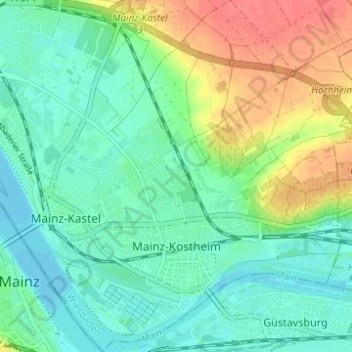 Mappa topografica Mainz-Kostheim, altitudine, rilievo